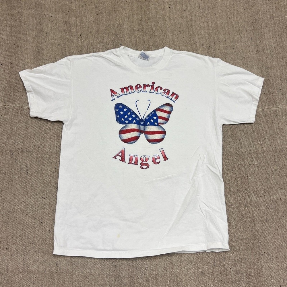 Vintage American Angel Shirt Mens Large White 2000s Y2K Butterfly USA